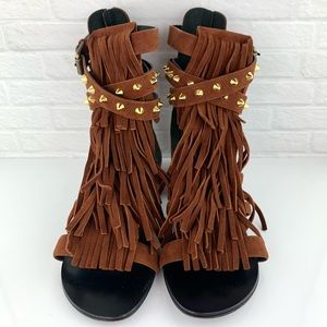 Giuseppe Zanotti Suede Studded Gladiator Sandals Brown Size 39